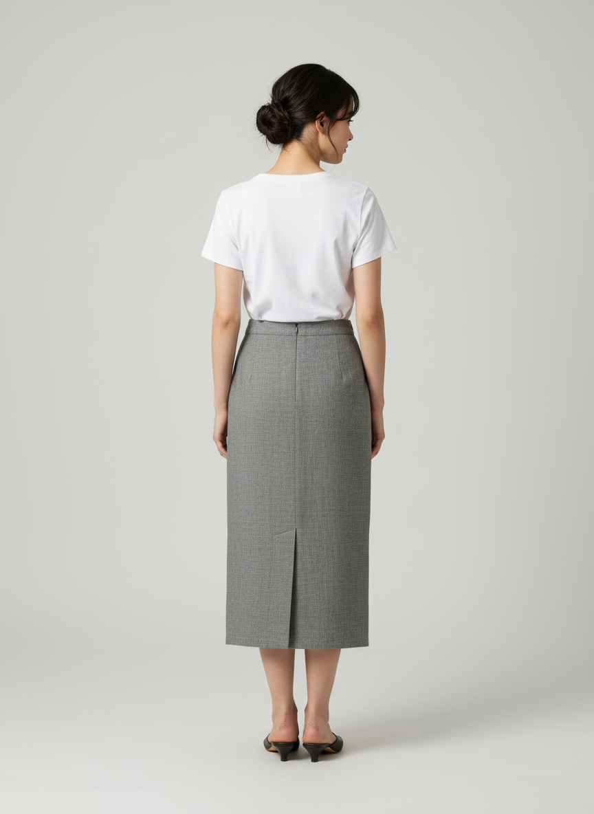 Long Skirt With Front Slit- Front Darts With Zipper