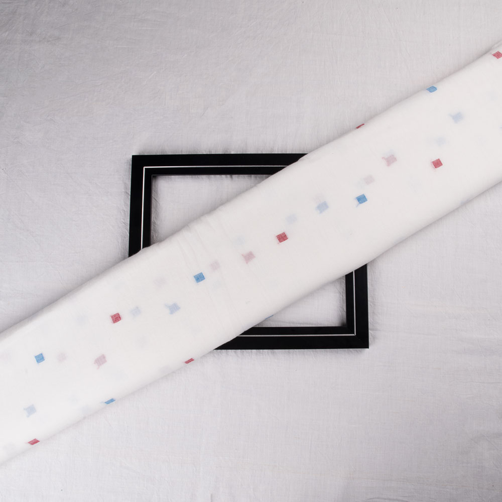 Geometric White Jamdani Pure Cotton 57 GSM Handwoven Fabric