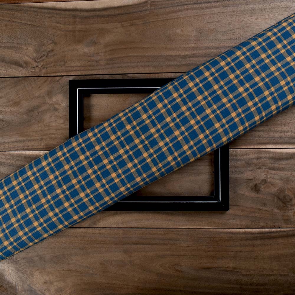 Check Blue Yellow Pure Cotton 108 GSM Handwoven Fabric