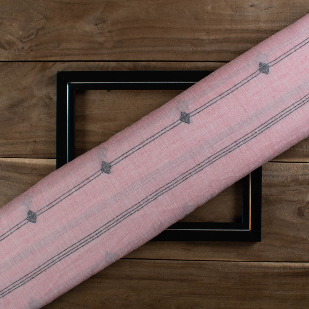 Pink Stripe Geometric Pure Cotton 100 GSM Handwoven Jamdani Fabric