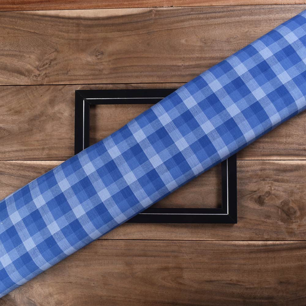 Check Blue Pure Cotton 92 GSM Handwoven Fabric 426