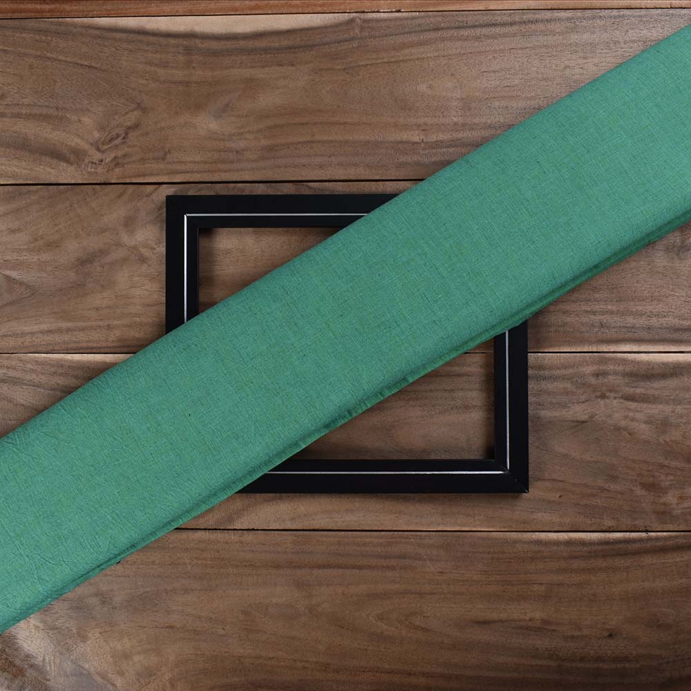 Chambray Green Pure Cotton 95 GSM Handwoven Fabric