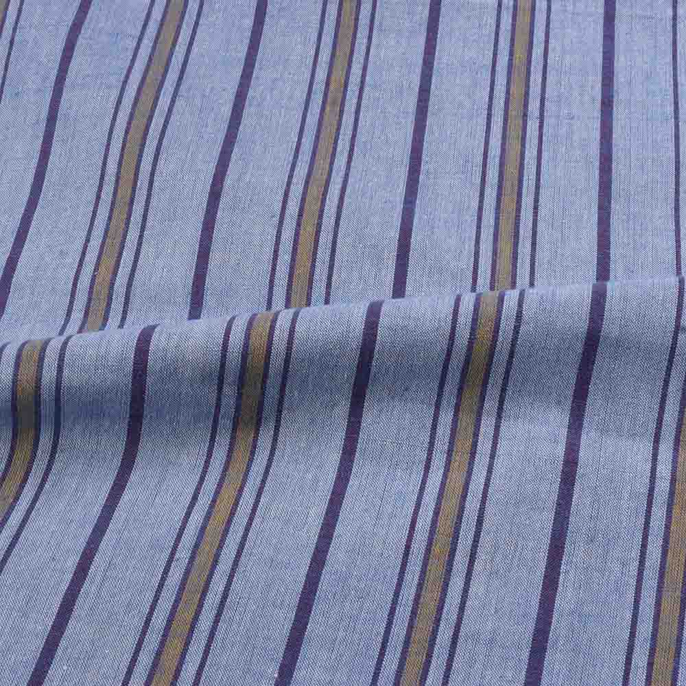 STRIPE BLUE & YELLOW PURE COTTON HANDWOVEN FABRIC