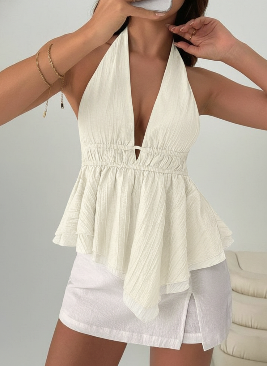 Deep V Peplum Beach Top