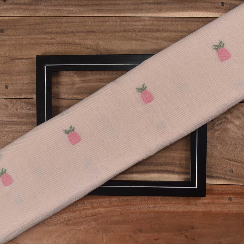 Geometric Pineapple Peach Jamdani Pure Cotton 58 GSM Handwoven Fabric