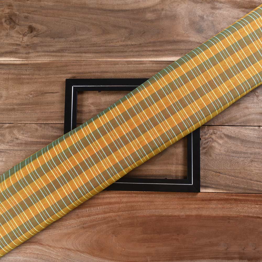 Check Yellow Green Pure Cotton 67 GSM Handwoven Fabric