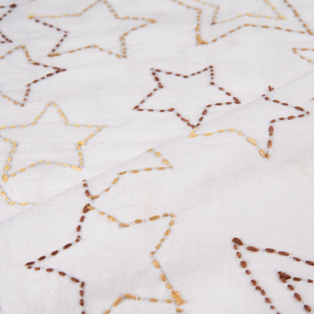 Pure cotton fabric with Kantha embroidery in a star pattern