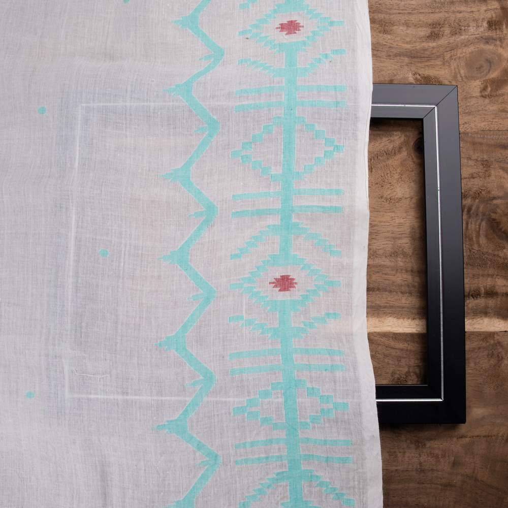 GEOMETRIC CREAM JAMDANI PURE COTTON 55 GSM FABRIC 50