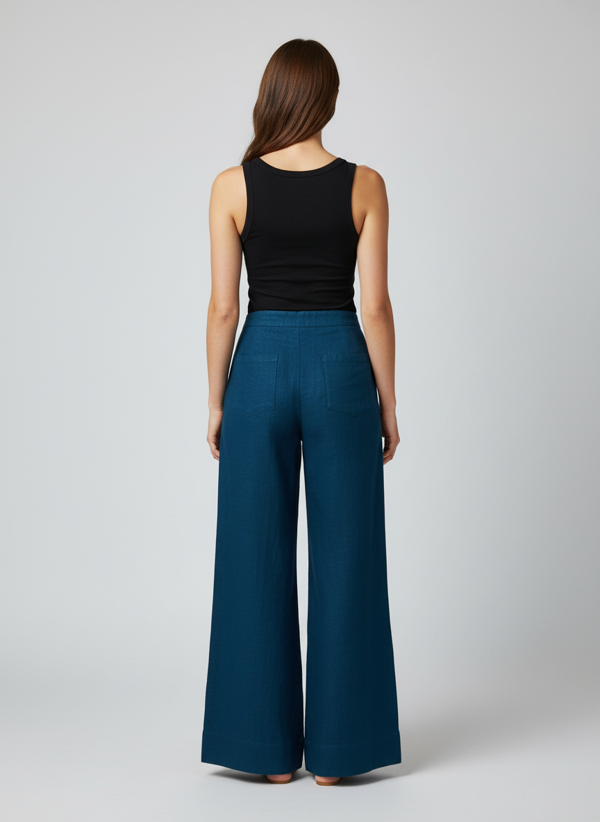 Wide Leg Pants-Single Center Button 