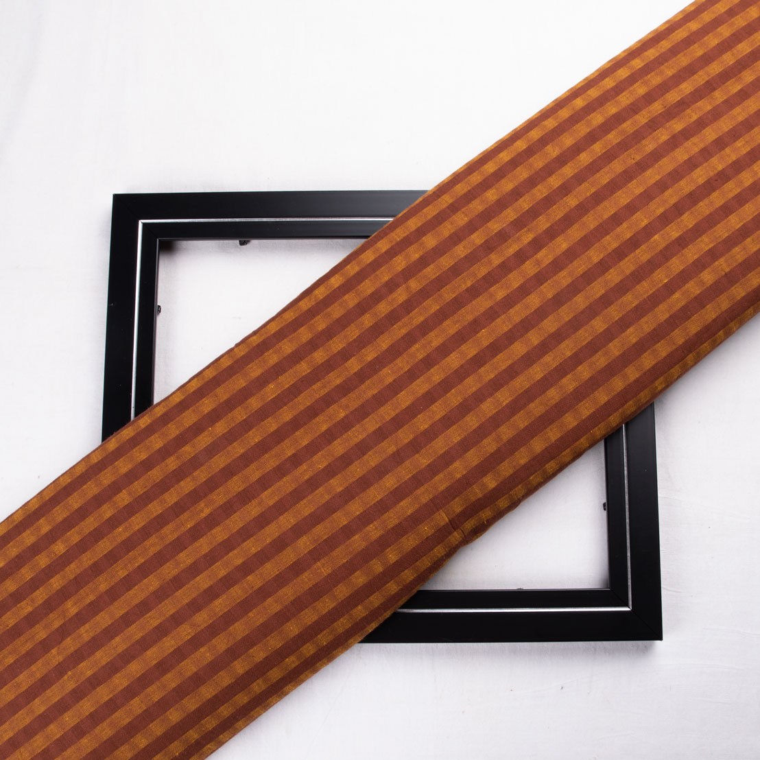 Stripe Brown & Mustard Pure Cotton 87 GSM Handwoven Fabric