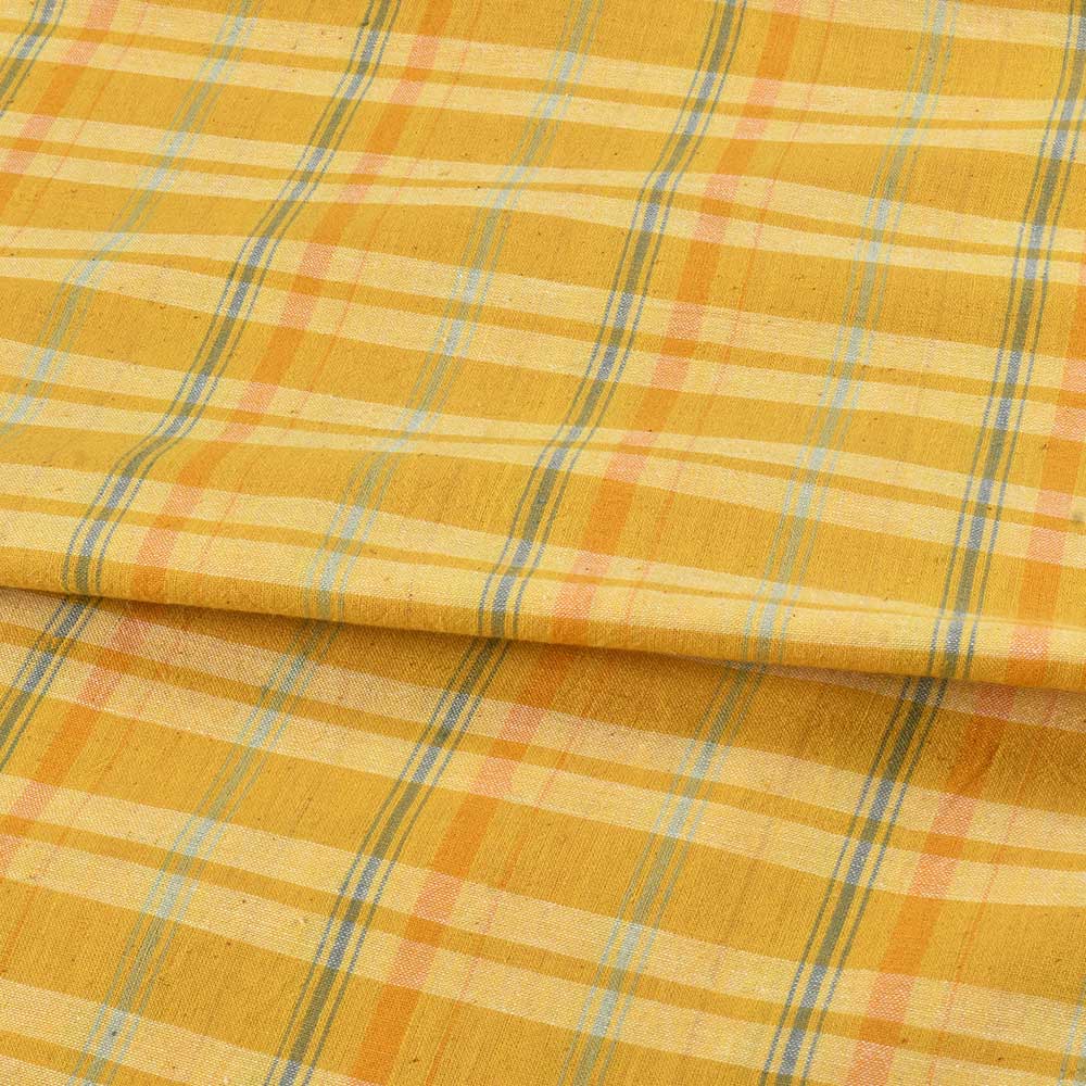 CHECK YELLOW PURE COTTON 94 GSM HANDWOVEN FABRIC
