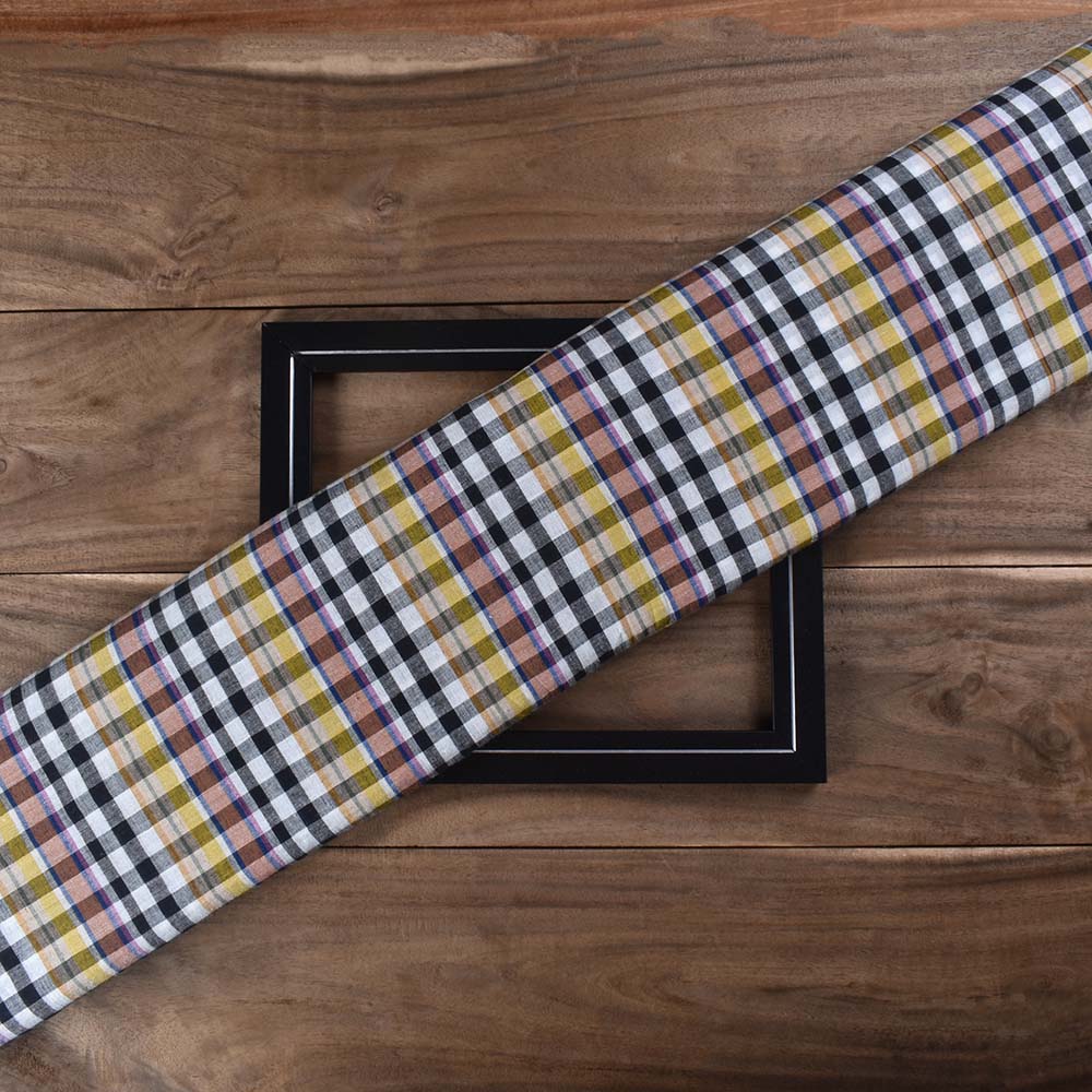 Check Multicolour Pure Cotton 94 GSM Handwoven Fabric 474