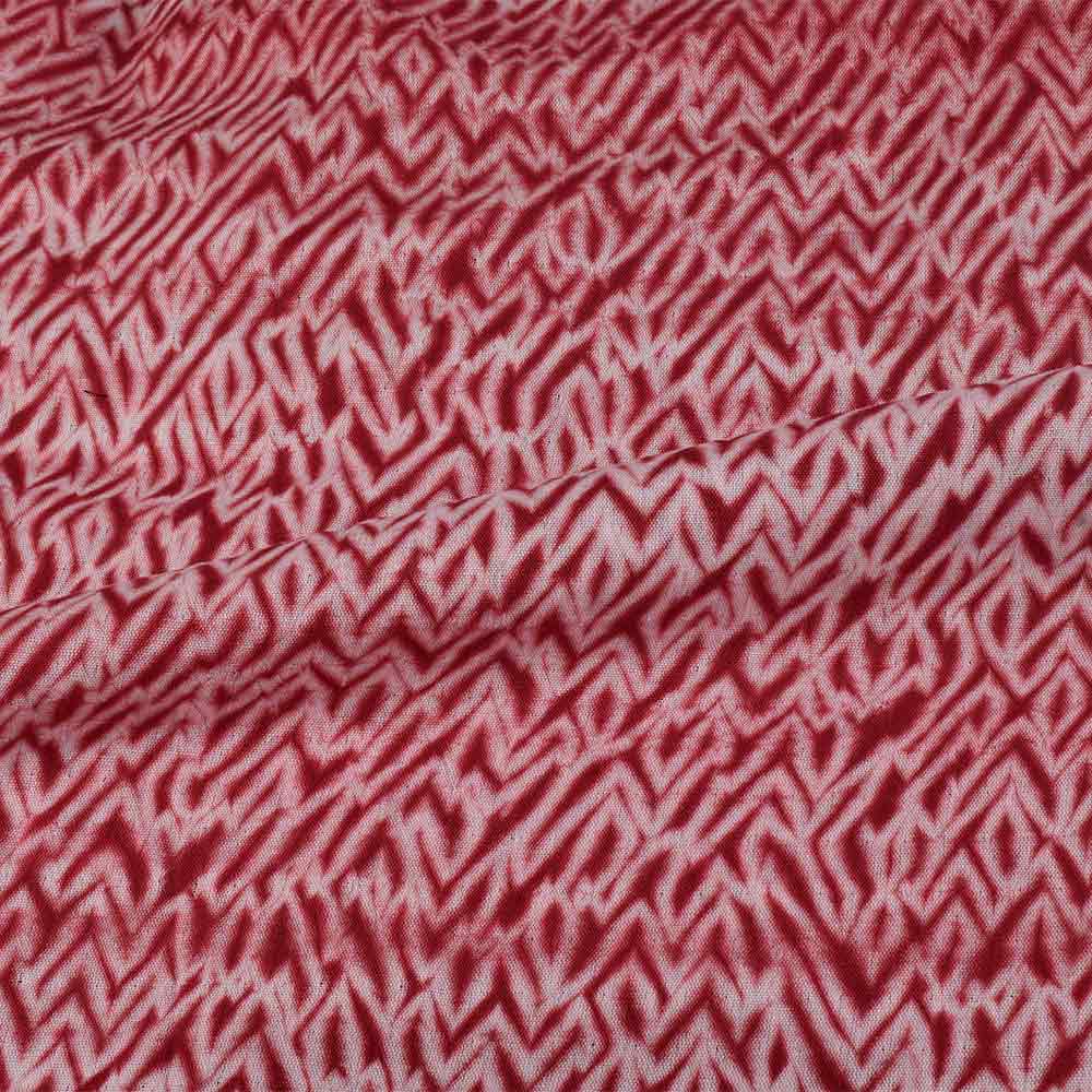 ABSTRACT RED & WHITE SHIBORI 70 GSM MERCERISED COTTON FABRIC