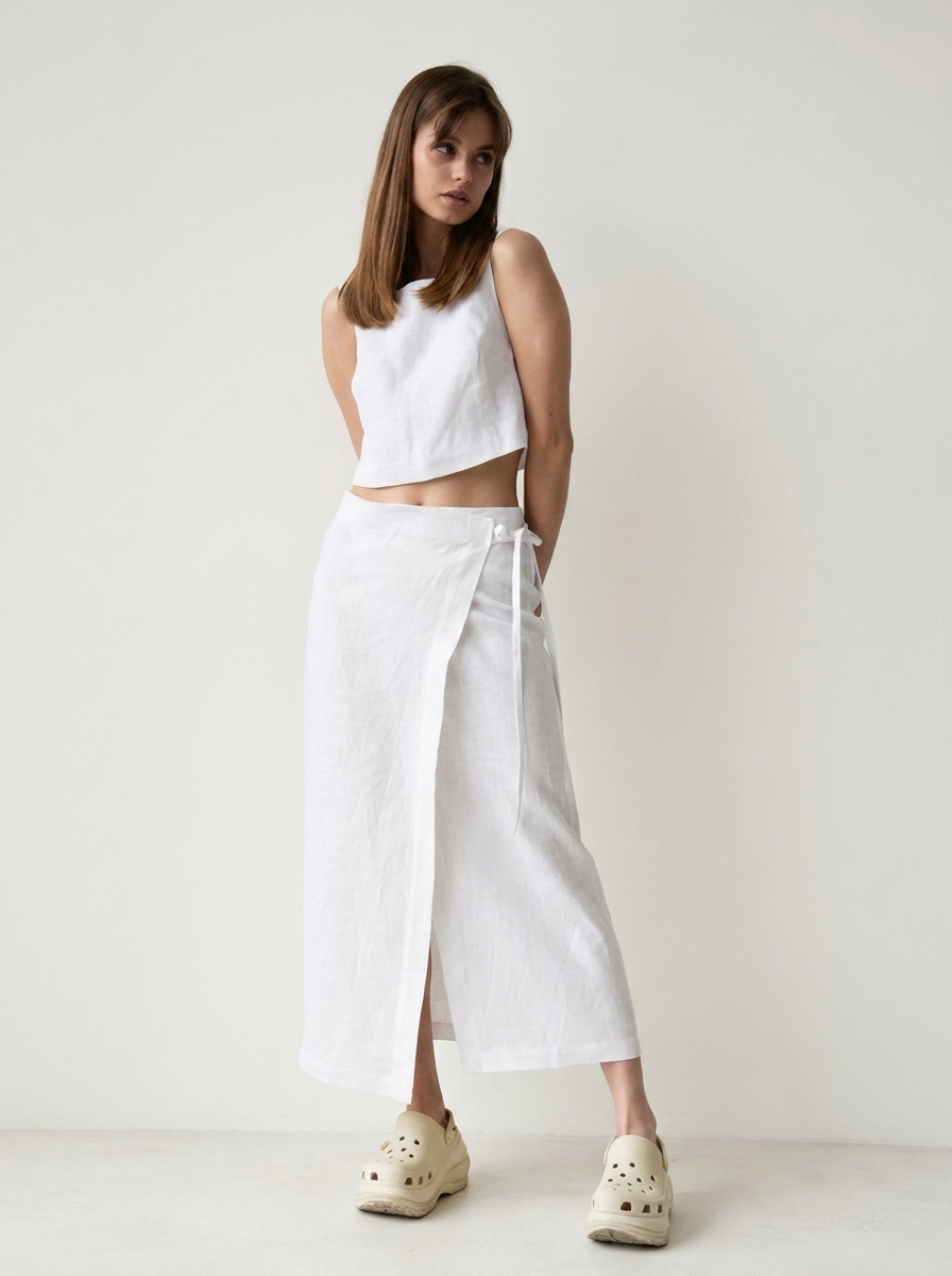Cropped Top & Midi Asymmetric Sheath Skirt