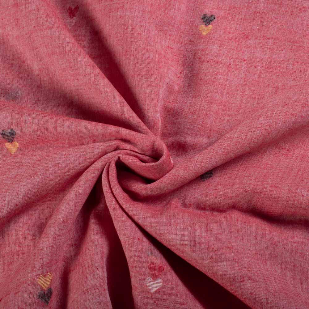 Red Base Pure Cotton 55 GSM Handwoven Heart Jamdani Fabric