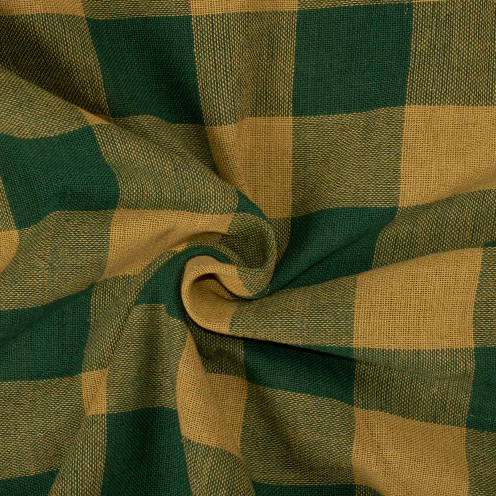 Check Green Yellow Pure Cotton 140 GSM Handwoven Fabric