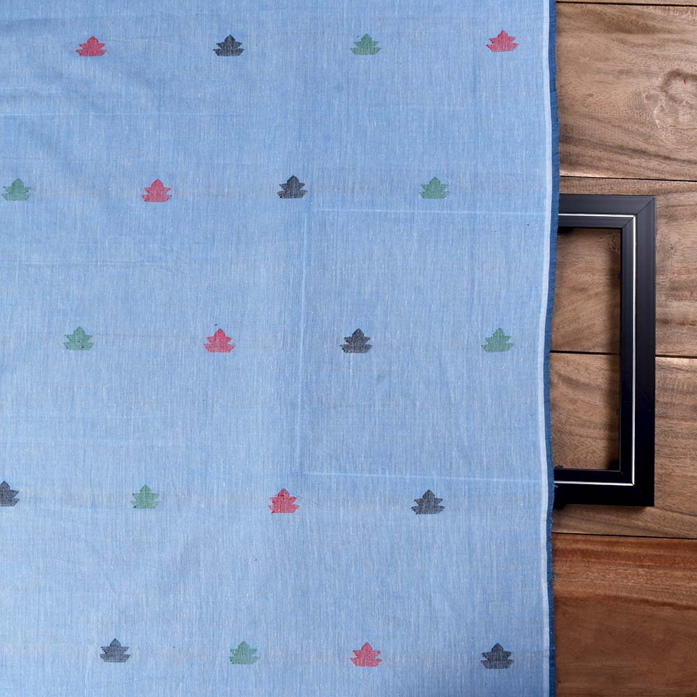 GEOMETRIC SKY BLUE JAMDANI PURE COTTON 60 GSM HANDWOVEN FABRIC