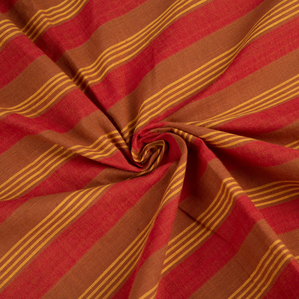 Stripe Red & Brown Pure Cotton 78 GSM Handwoven Fabric