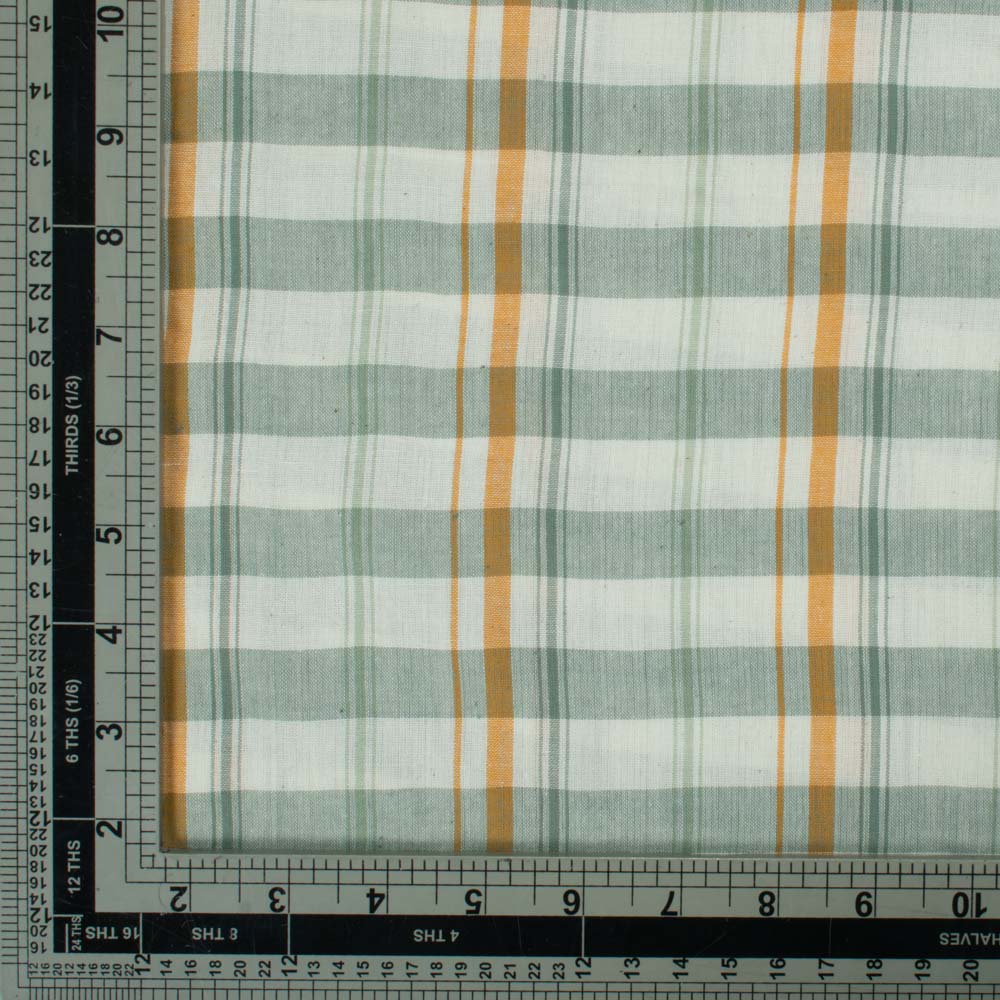 CHECK GREEN & WHITE PURE COTTON 88 GSM HANDWOVEN FABRIC