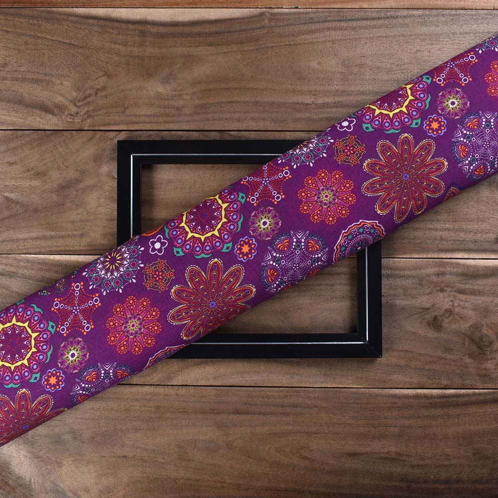 Abstract Plum Digital Printed Khadi Cotton 120 GSM Handwoven Fabric