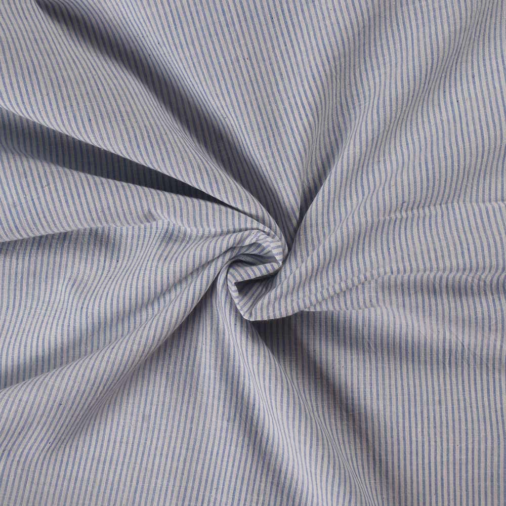 Stripe White & Blue Khadi Cotton 70 GSM Handwoven Fabric