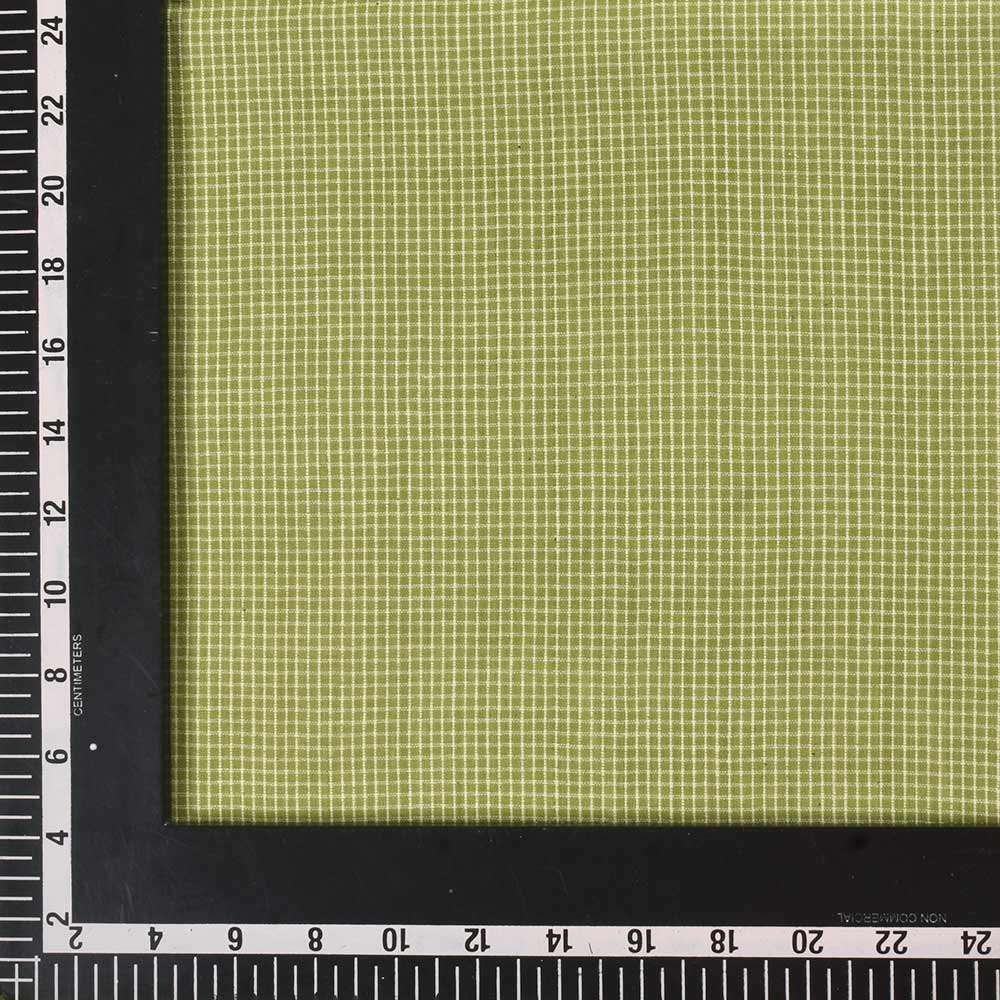 CHECK LIGHT GREEN PURE COTTON 93 GSM HANDWOVEN FABRIC