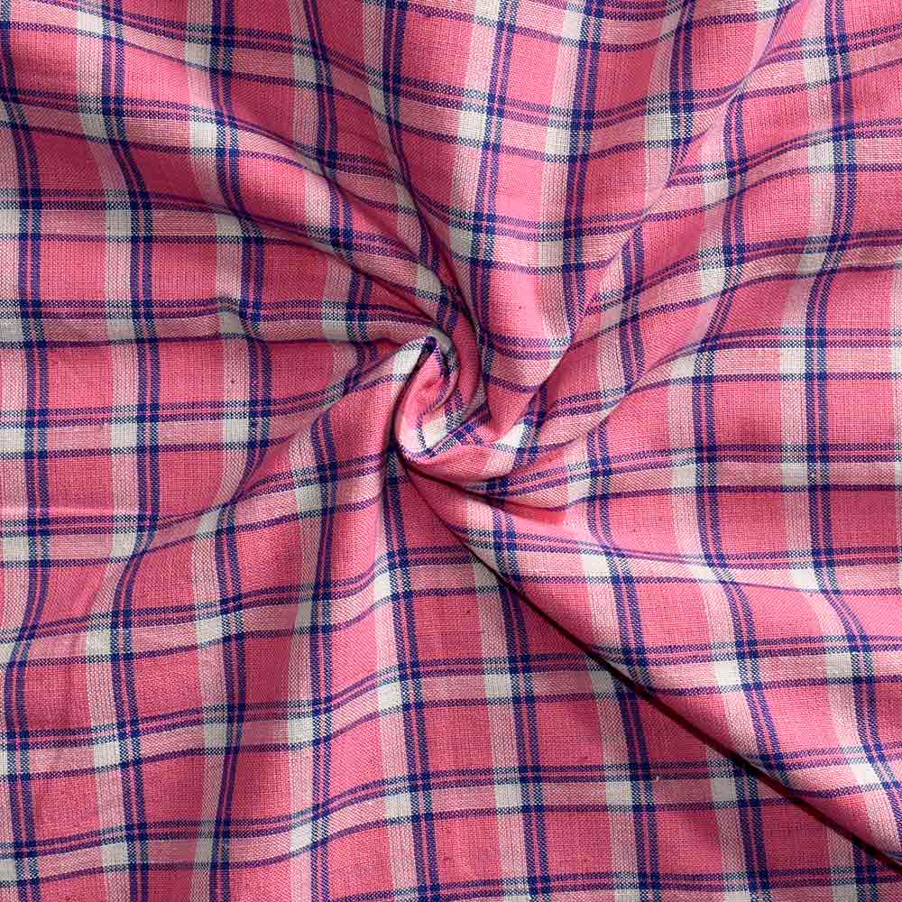 Check Pink Pure Cotton 100 GSM Handwoven Fabric