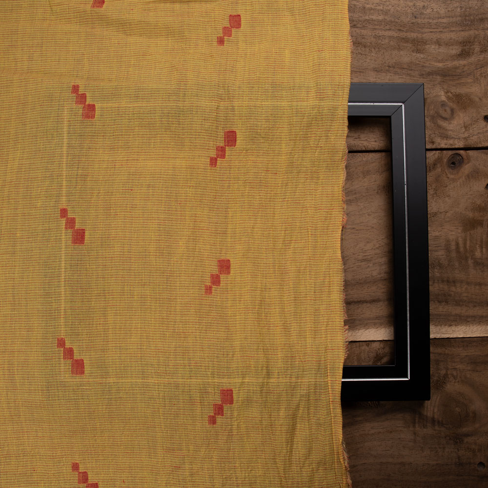 GEOMETRIC STRIPE YELLOW JAMDANI PURE COTTON 55 GSM HANDWOVEN FABRIC