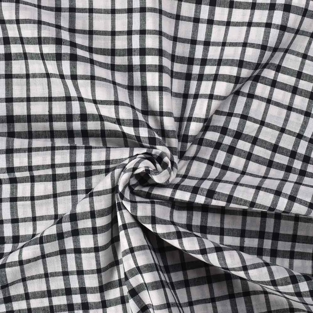 Check Black White Pure Cotton 100 GSM Handwoven Fabric 577