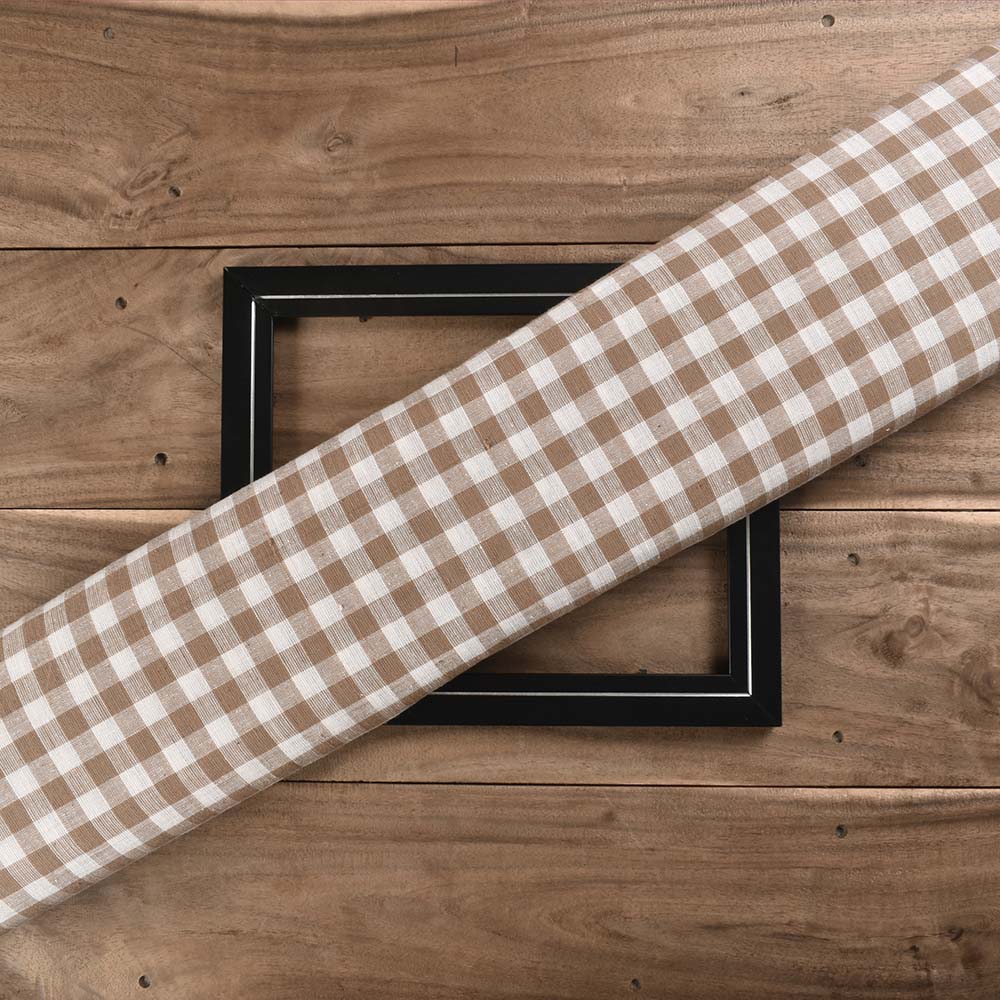 Check White Cream Pure Khadi 120 GSM Handwoven Fabric