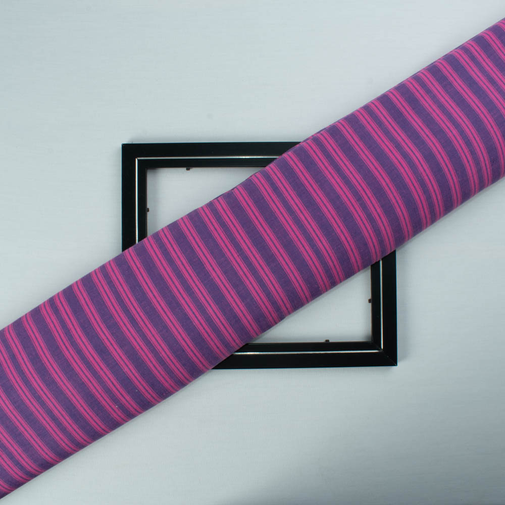 Stripe Blue Pink Khadi Cotton 155 GSM Handwoven Fabric