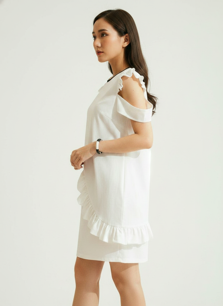 Asymmetric Ruffle Shift Dress