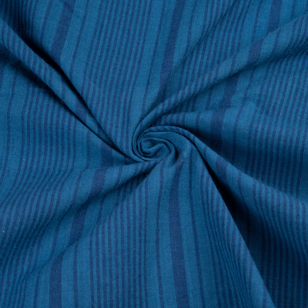 Stripe Prussian Blue Pure Cotton 105 GSM Handwoven Fabric
