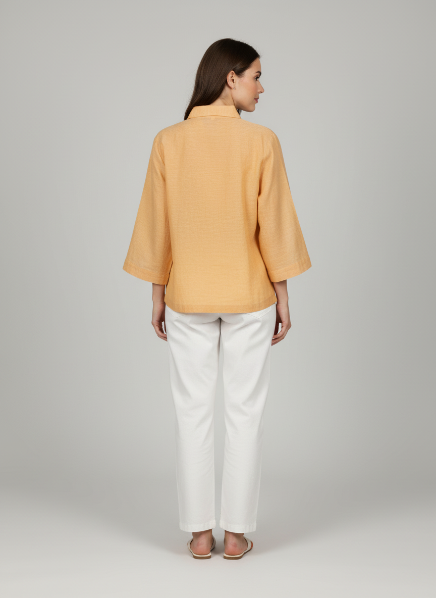 Spread Collared Shirt With Center Placket- Bell Sleeves