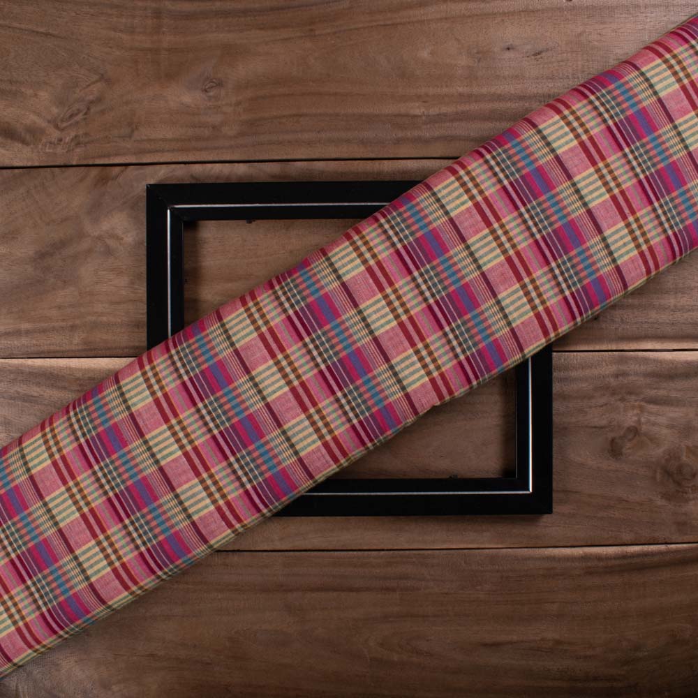 Multicolour Check Pure Cotton 90 GSM Handwoven Fabric 794