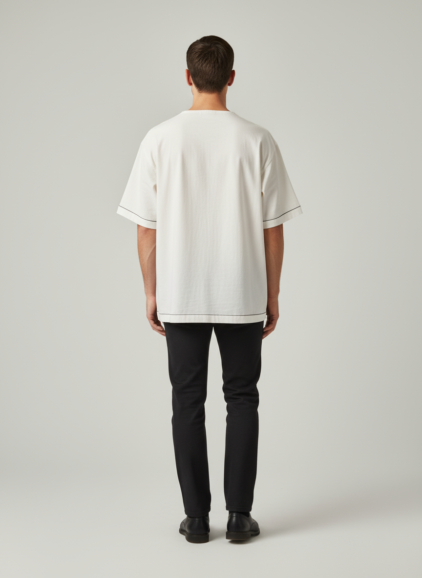 Oversized T-Shirt With Round Neck - Contrast Stitched Embroidery