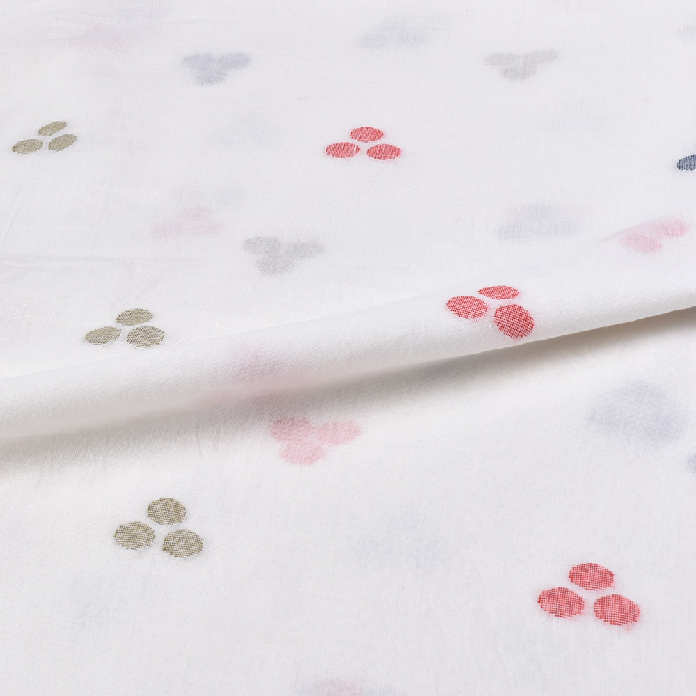 GEOMETRIC WHITE JAMDANI PURE COTTON 58 GSM HANDWOVEN FABRIC