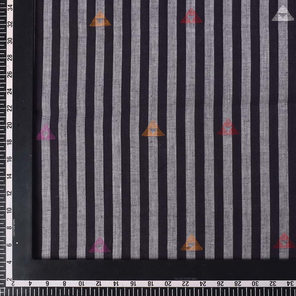 STRIPE BLACK WHITE JAMDANI KHADI COTTON 60 GSM HANDWOVEN FABRIC 282