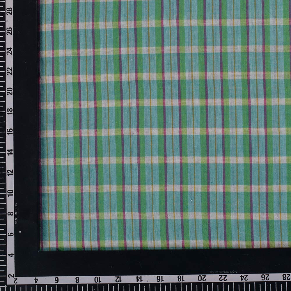 CHECK GREEN PURE COTTON 60 GSM HANDWOVEN FABRIC 350
