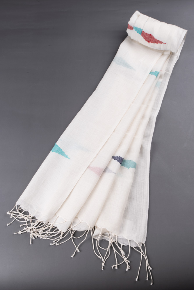 GEOMETRIC WHITE JAMDANI HANDWOVEN PURE COTTON SCARF 126