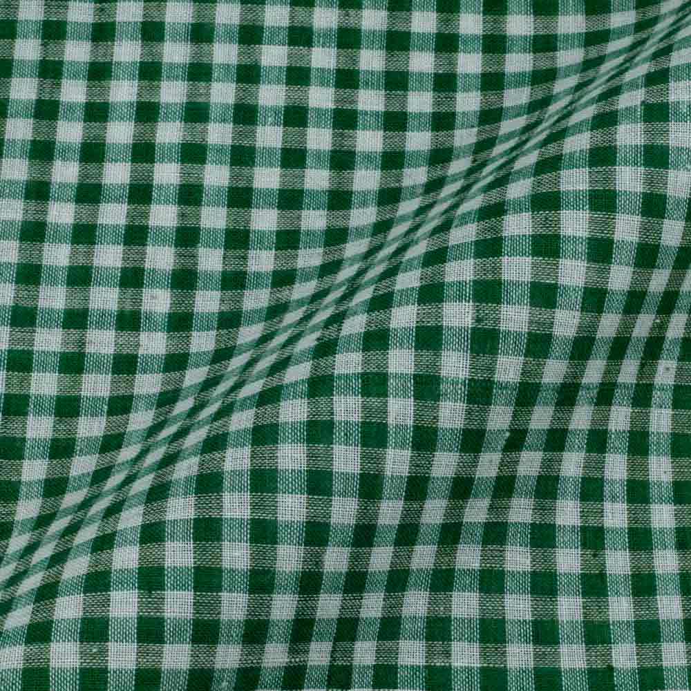 Gingham Check Green & White Pure Cotton 65 GSM Handwoven Fabric