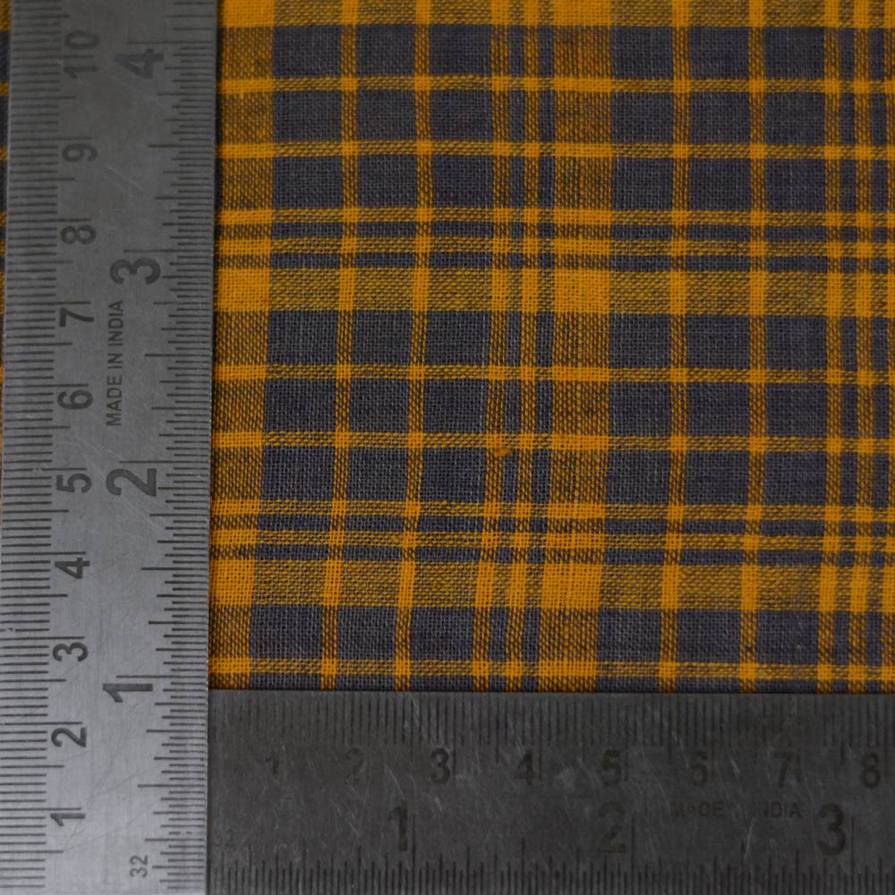 CHECK YELLOW & GREY PURE COTTON 99 GSM HANDWOVEN FABRIC
