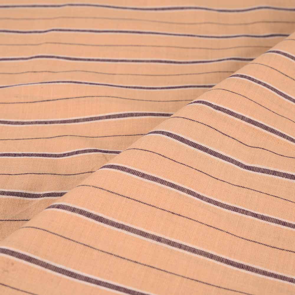 STRIPE PEACH & BROWN PURE COTTON 68 GSM HANDWOVEN FABRIC