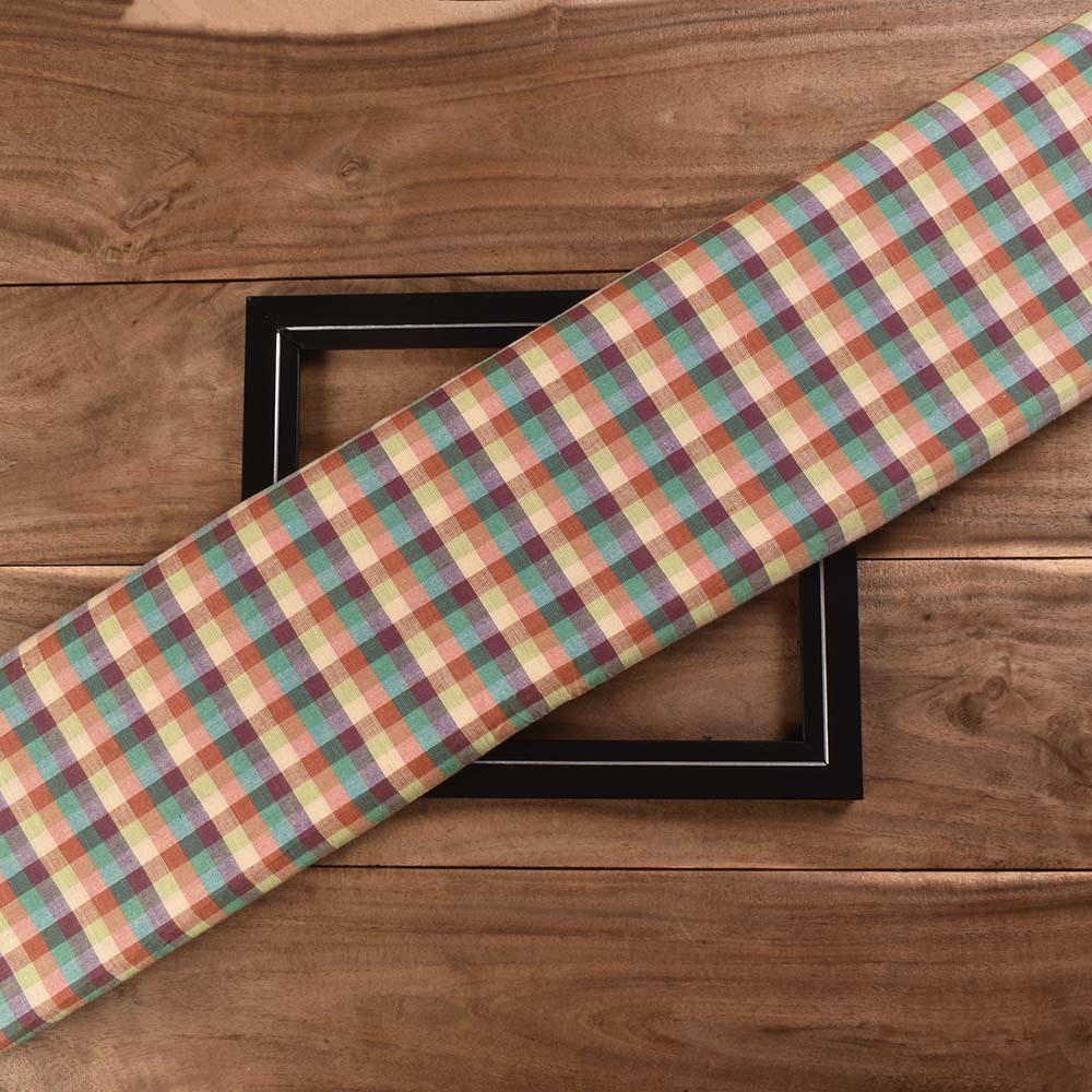 Check Multicolour Pure Cotton 96 GSM Handwoven Fabric 467