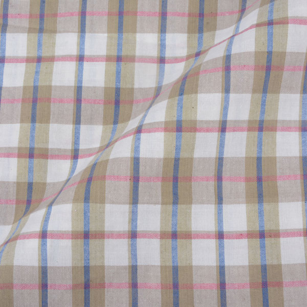 CHECK BEIGE & WHITE PURE COTTON 89 GSM HANDWOVEN FABRIC
