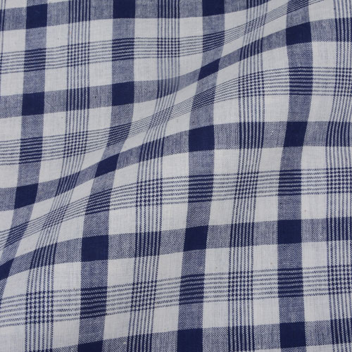 Check Blue & White Pure Cotton 90 GSM Handwoven Fabric 75
