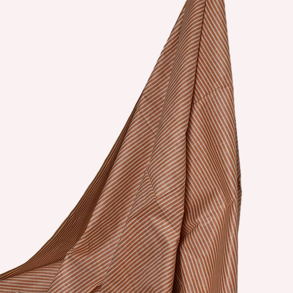 Stripe Brown Matka Silk & Cotton Blend 105 GSM Handwoven Fabric