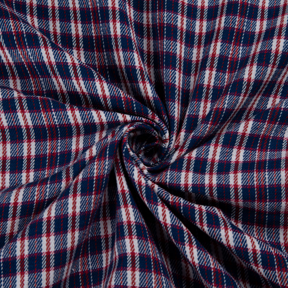Check Twill Red Blue Colour Pure Cotton 120 GSM Handwoven Fabric 31