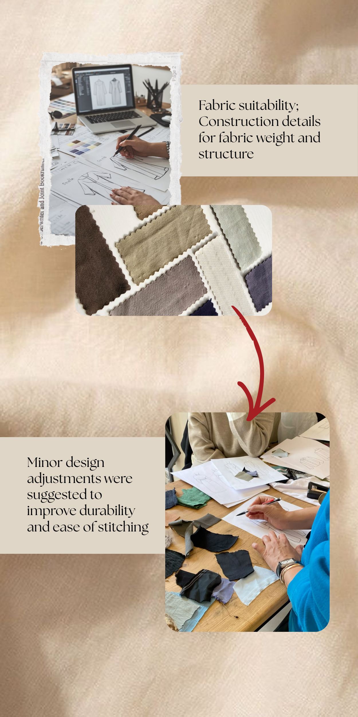 Apparel design sketches planning for a small womenswear collection, showing garment illustrations, silhouette development, and sketching during the apparel sampling stage.