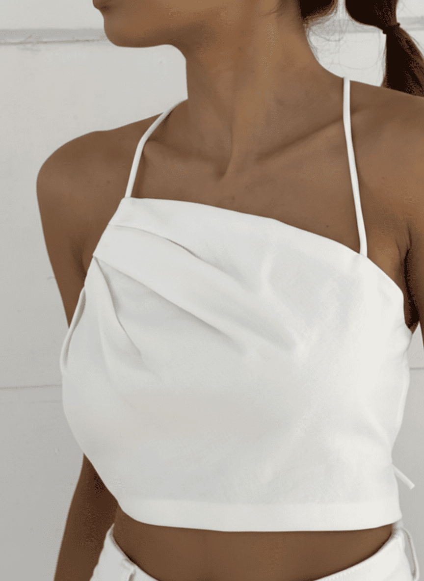 Asymmetric Pleats Halter Neck Cropped Top